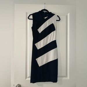 Karen Millen Black and White Striped Midi Dress